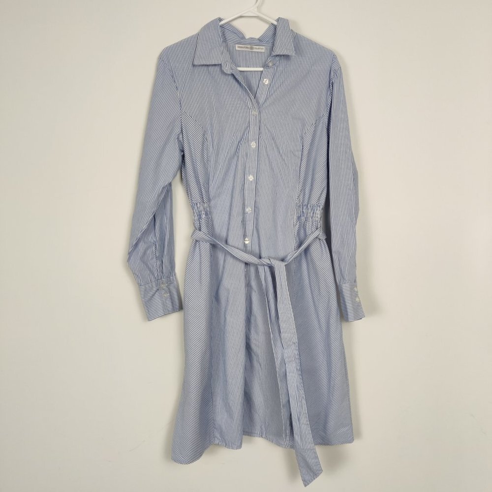 Signature Collection Women's Tunic Size L Shirt Dress Blue White Striped Modest